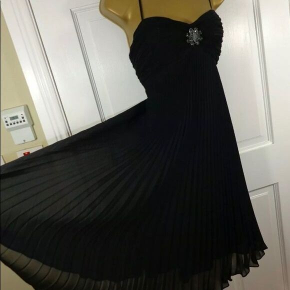 M&S Autograph Black Pleated Party Cocktail Dress Sz M - Picture 3 of 16